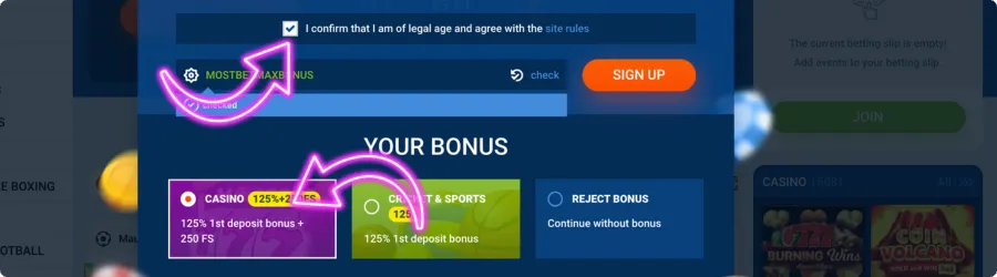 Accept terms while Mostbet Online Registration