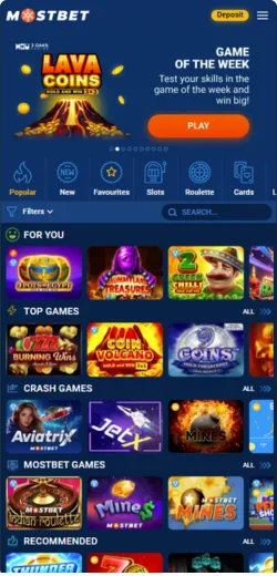 Mostbet Casino Games Page