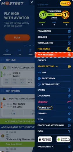 Mostbet Menu